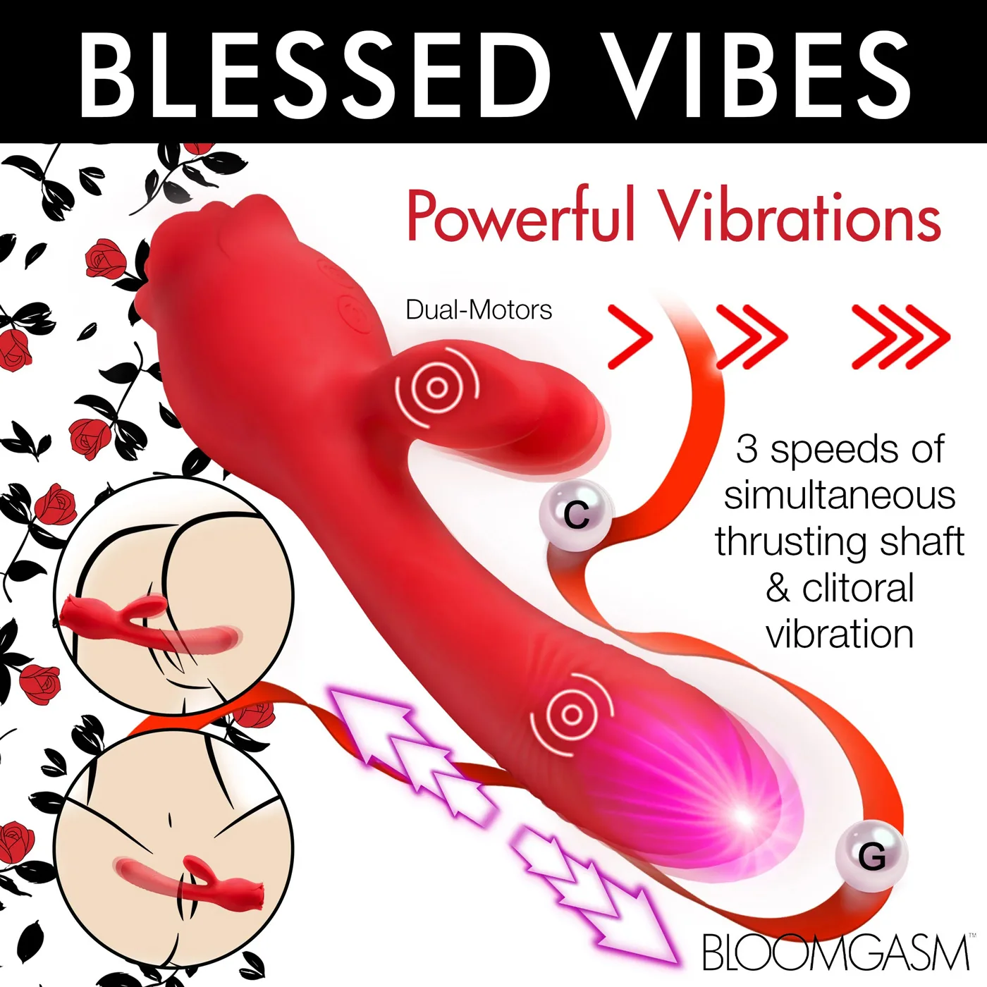 Blooming Bunny Sucking and Thrusting Silicone Rabbit Vibrator - Red Vibrators XR Brands