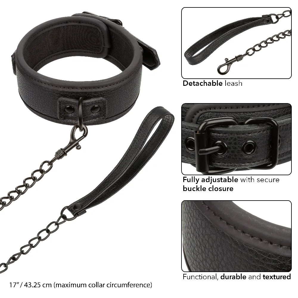 Nocturnal Collection Collar and Leash - Black BDSM & Kink CalExotics