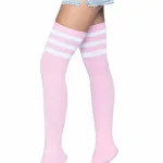 3 Stripes Athletic Ribbed Thigh Highs - One Size - Light Pink Hosiery & Garters Leg Avenue