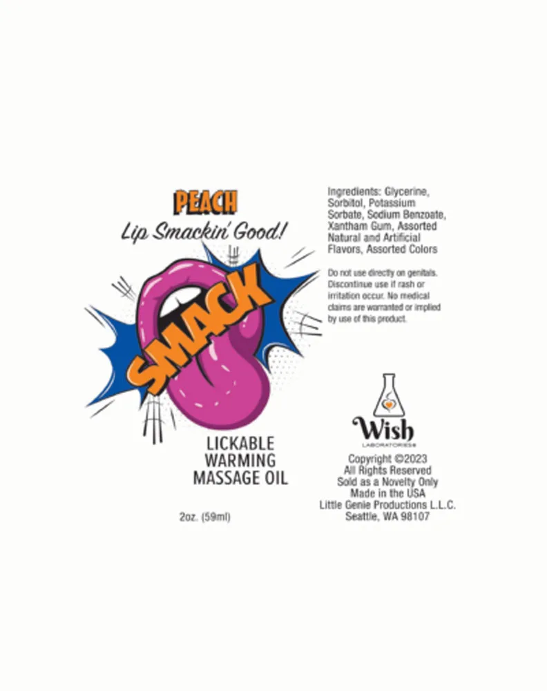 Smack Warming and Lickable Massage Oil - Peach 2 Oz Lubes & Essentials Little Genie