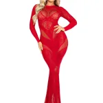 Red Lace and Net Body Con Gown - With Heart Keyhole Detail - Os Lingerie Leg Avenue