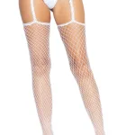 Industrial Net Stockings With Scalloped Trimmed Attached Garter Belt - One Size - White Hosiery & Garters Leg Avenue
