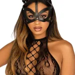 Vegan Leather Studded Cat Mask - Black Costumes Leg Avenue