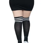 Over the Knee Athletic Socks -1x/2x - Black/white Lingerie Leg Avenue