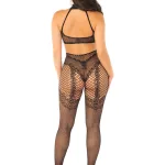 Seamless Dotted Net Crotchless Lingerie Jumpsuit - Lingerie Jumpsuit With Heart Detail - Os - Black Hosiery & Garters L…