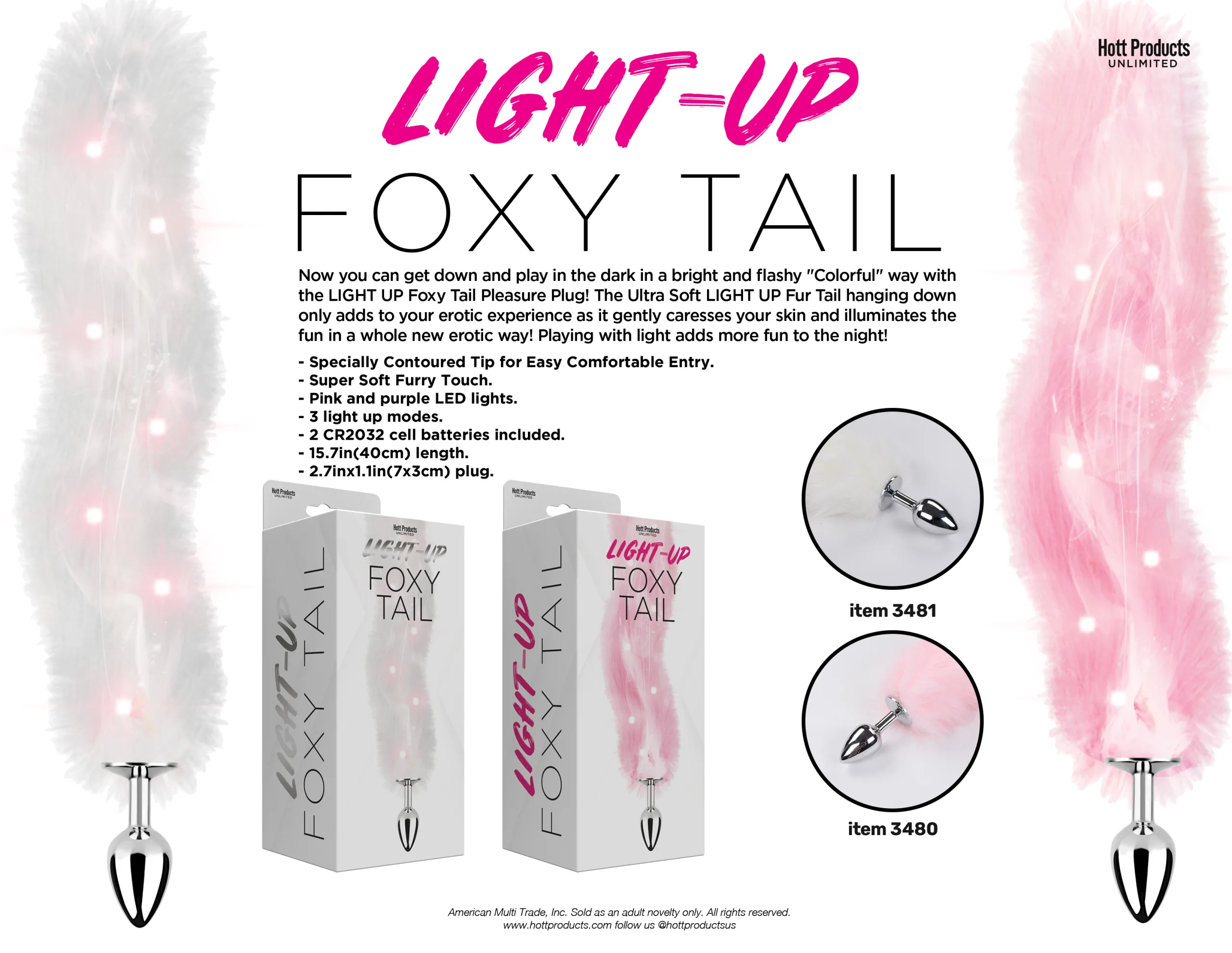 Foxy Tail - Light Up Faux Fur Butt Plug - White Plug - White - Image 4
