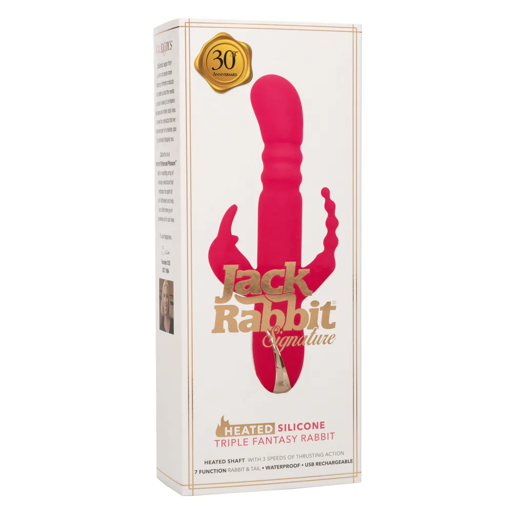 Jack Rabbit Signature Heated Silicone Triple Fantasy Rabbit - Pink Vibrators CalExotics