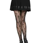 Worship Me Cross Net Tights - 1x/2x - Black Hosiery & Garters Leg Avenue