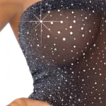 Shimmery Rhinestone Tube Dress - One Size - Black/silver Body & Beauty Leg Avenue