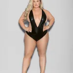 Liquid Look Chain Back Open Crotch Teddy - Queen Size - Black Teddies & Bodysuits Escante