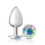 Clear Iridescent Round Gem Silver Metal Plug - Lg Anal Play Viben