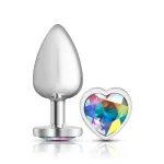 Clear Iridescent Heart Gem Silver Metal Plug - Lg Anal Play Viben
