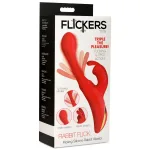 Rabbit Flick Flicking Silicone Rabbit Vibrator - Red Vibrators XR Brands