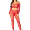 Red 2pc Croptop and Footless Tights - Os Tights - Os Lingerie Leg Avenue
