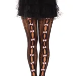 Sweetheart Striped Net Tights With Keyhole and Mini Bow Detail - One Size - Black Hosiery & Garters Leg Avenue