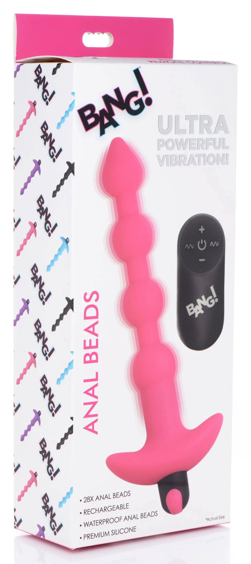 Bang - Vibrating Silicone Anal Beads and Remote Control - Pink Vibrators XR Brands
