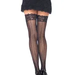 Micro Net Thigh Highs With Diamond Twist Backseam - One Size - Black Hosiery & Garters Leg Avenue