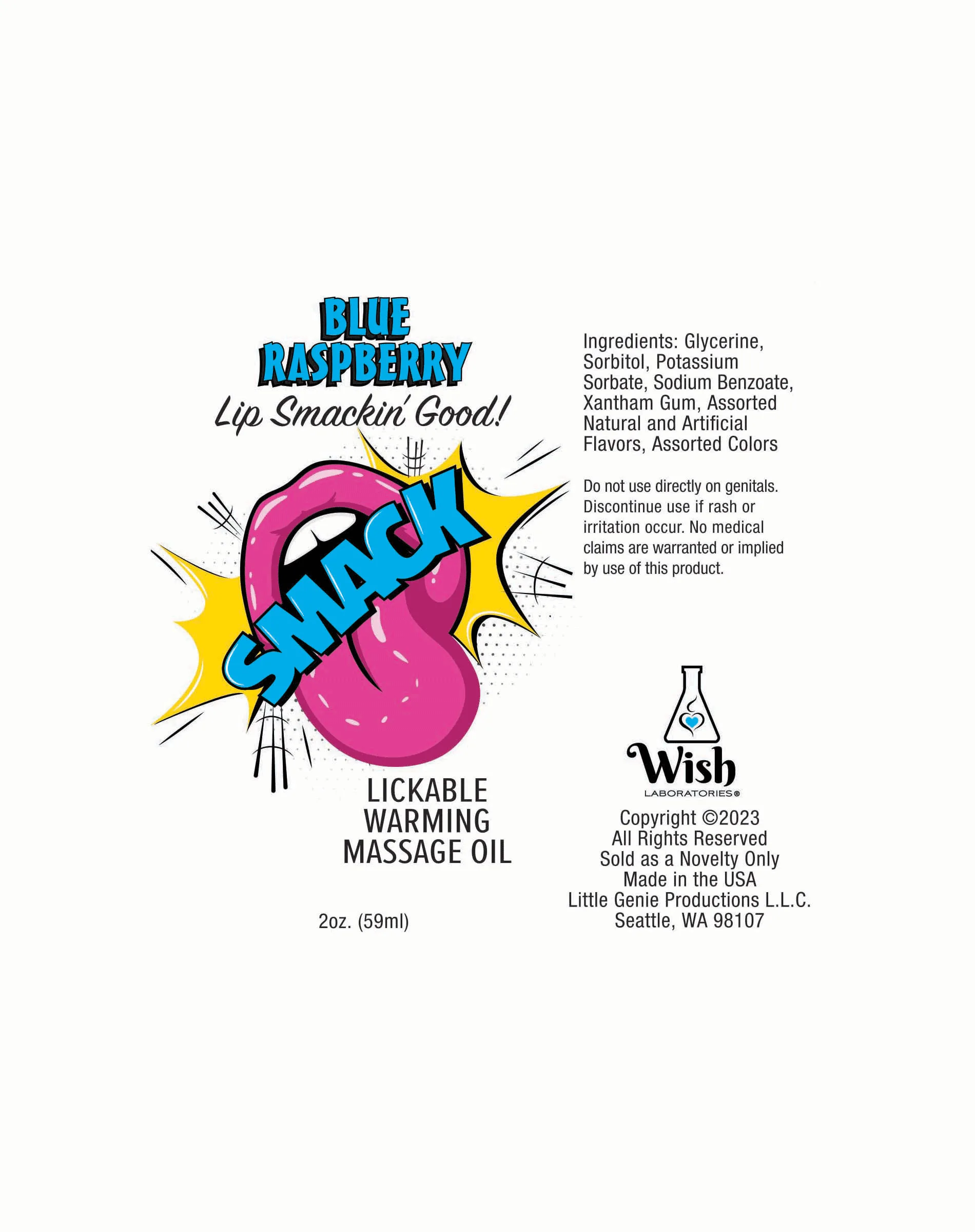 Smack Warming and Lickable Massage Oil - Blue Raspberry 2 Oz Lubes & Essentials Little Genie