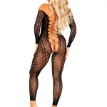 Python Net Crotchless Footless Lingerie Jumpsuit O/s - Black Hosiery & Garters Leg Avenue