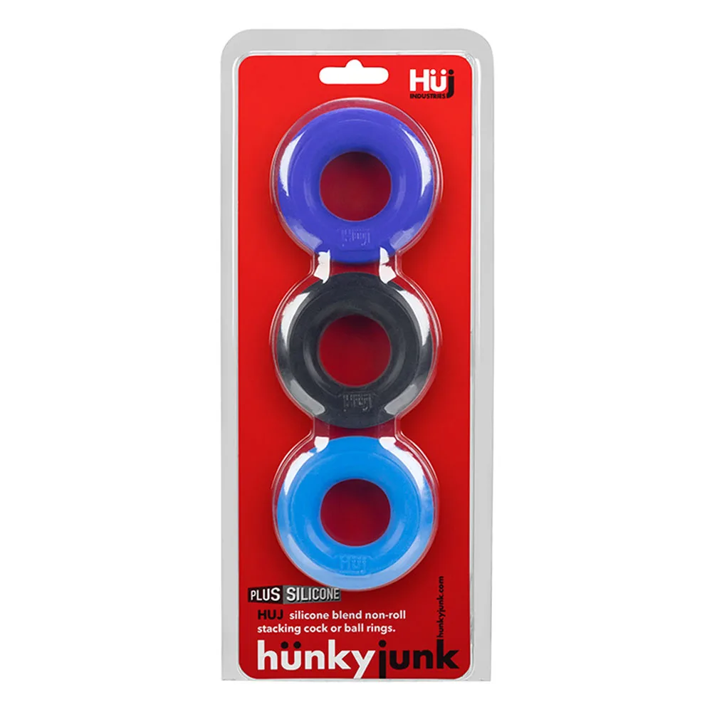 Hunkyjunk Huj3 C-Ring 3 Pk - Blue / Multi Couples & C-Rings Oxballs