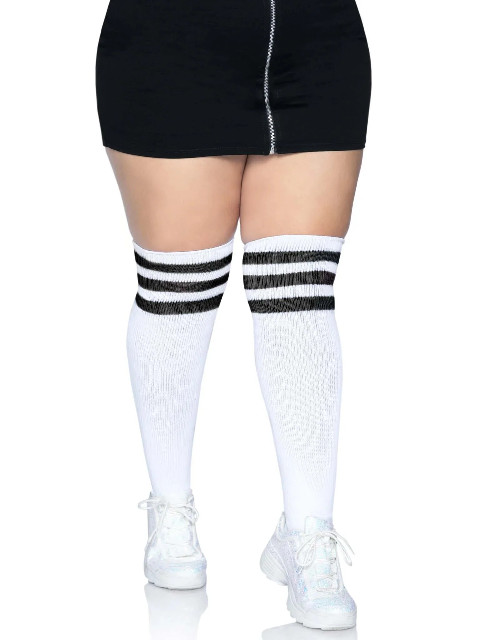 Over the Knee Athletic Socks - 1x/2x - White/black Lingerie Leg Avenue