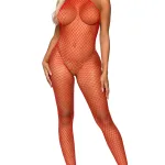 Industrial Net Racer Neck Backless Bodystocking - One Size - Red Teddies & Bodysuits Leg Avenue