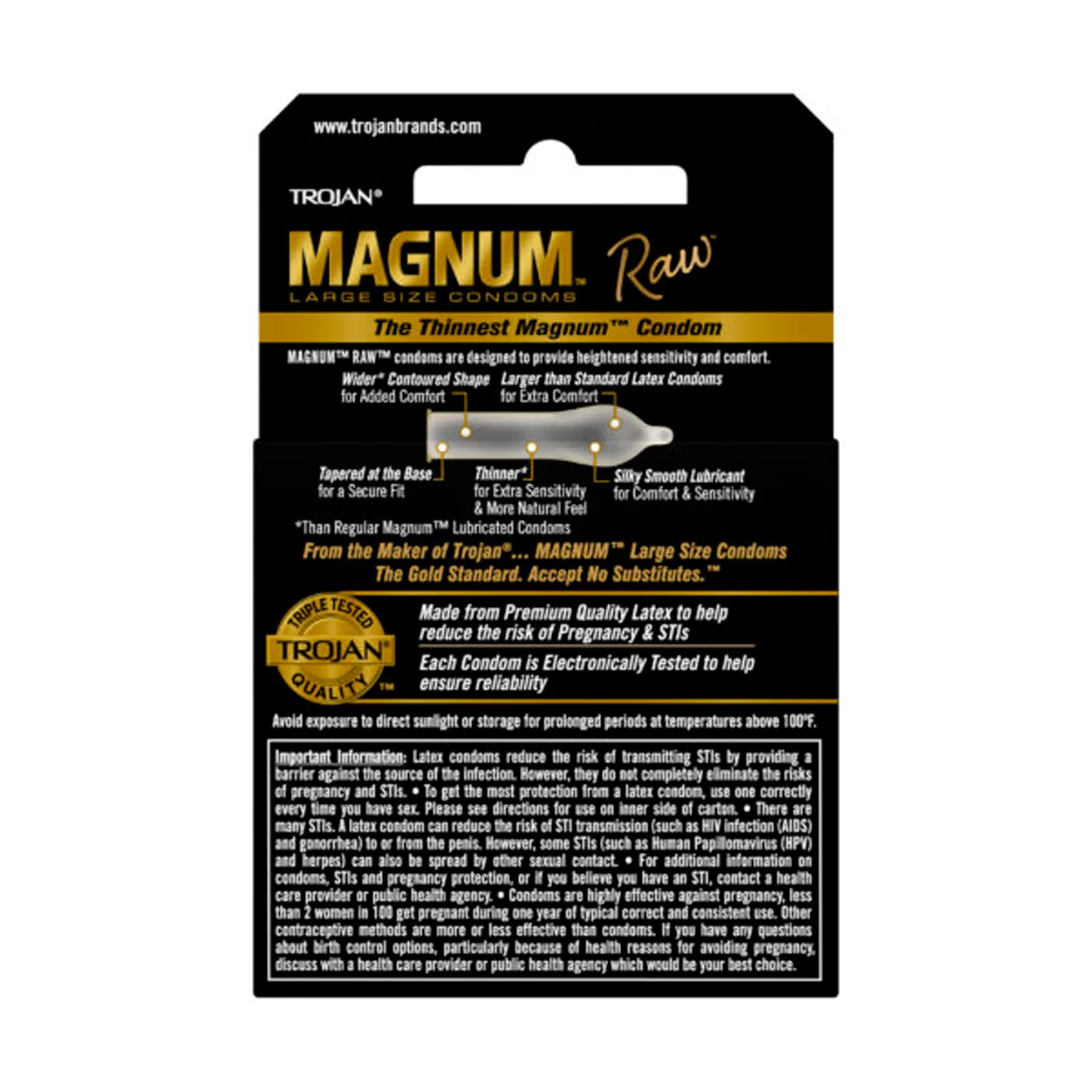 Trojan Magnum Raw 3 Ct Condoms Lubes & Essentials Paradise Marketing