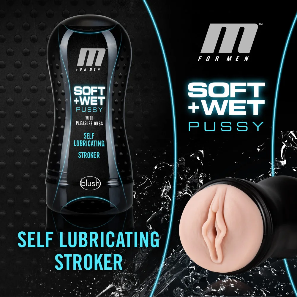M for Men - Soft and Wet - Pussy With Pleasure Orbs - Self Lubricating Stroker Cup - Vanilla Strokers & Pumps Blush