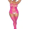 Curvy Aria Fishnet Body Stocking - X - Pink Hosiery & Garters Mapale