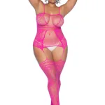 Curvy Aria Fishnet Body Stocking - X - Pink Hosiery & Garters Mapale