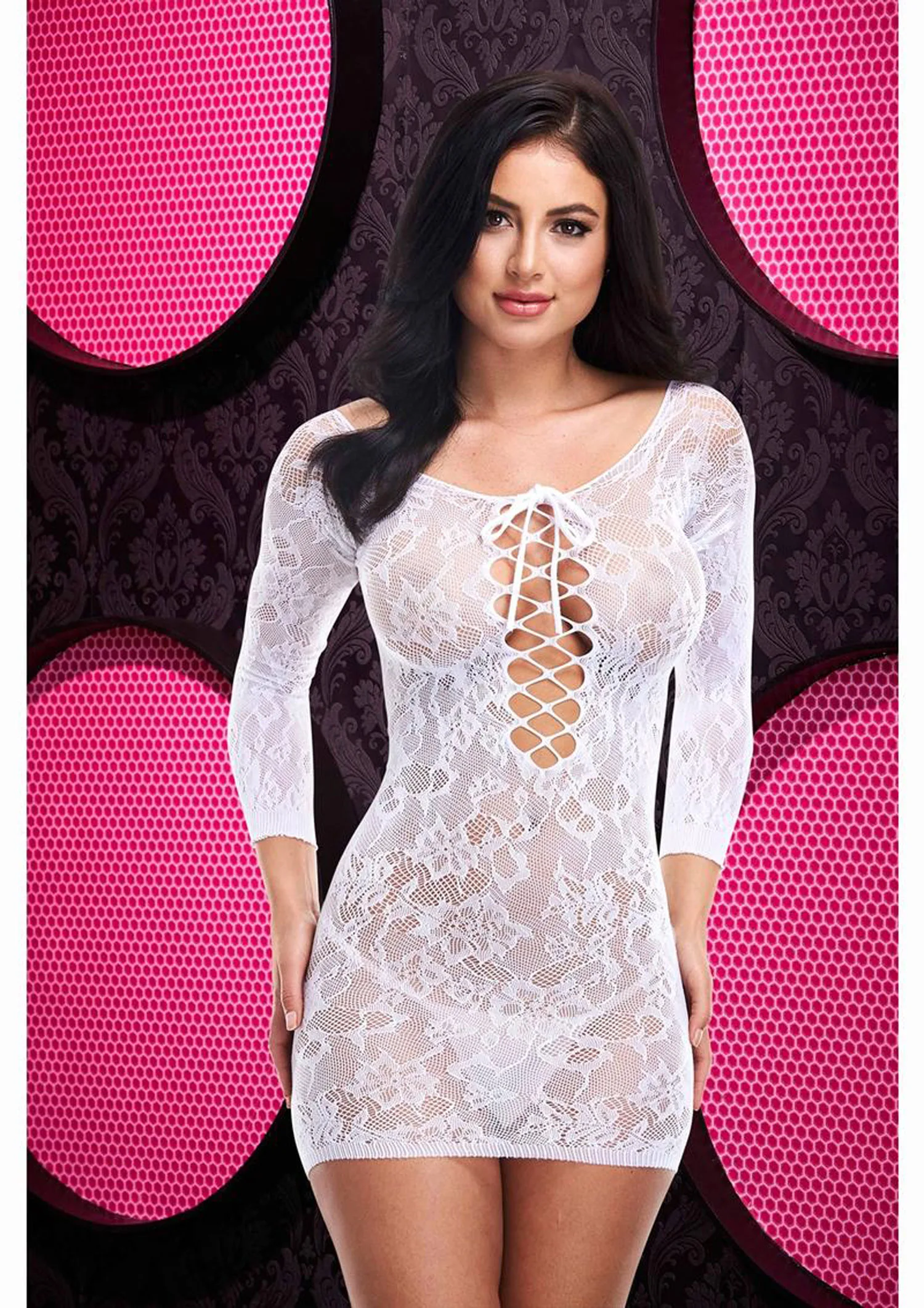 Lace Off the Shoulder Mini Dress - One Size -White Hosiery & Garters Lapdance
