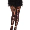 Sweetheart Striped Net Tights With Keyhole and Mini Bow Detail - One Size - Black Hosiery & Garters Leg Avenue
