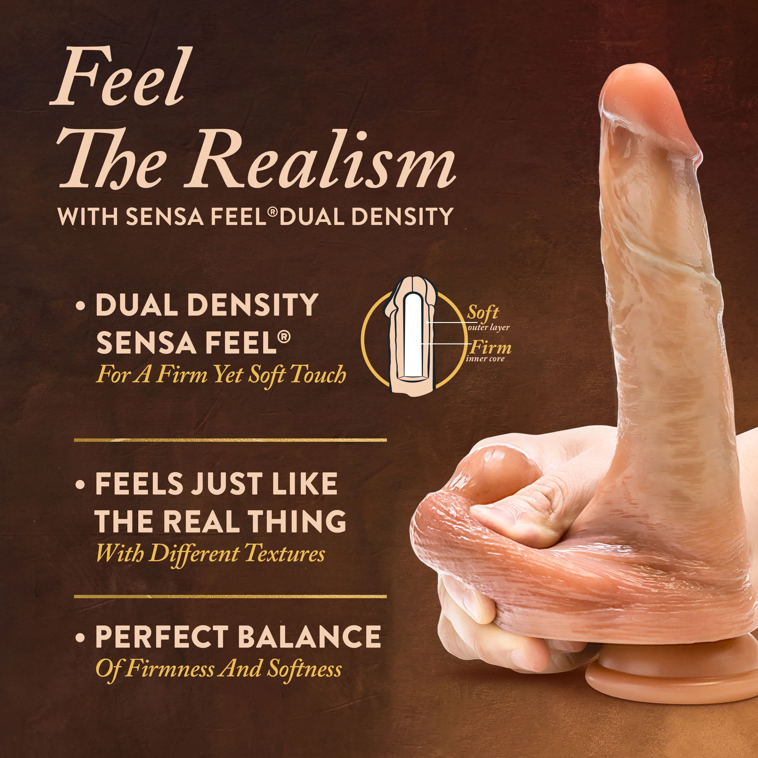 Renaissance - Davinci - 8 Inch Sliding Foreskin Dildo With Squeezable Balls - Tan Dildos Blush