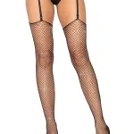 Rhinestone Fishnet Stockings and Garter Belt - One Size - Black Hosiery & Garters Leg Avenue