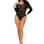 Mosaic Snap Crotch Bodysuit - One Size - Black Teddies & Bodysuits Leg Avenue