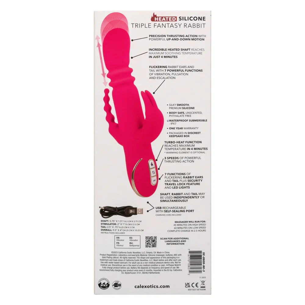 Jack Rabbit Signature Heated Silicone Triple Fantasy Rabbit - Pink Vibrators CalExotics
