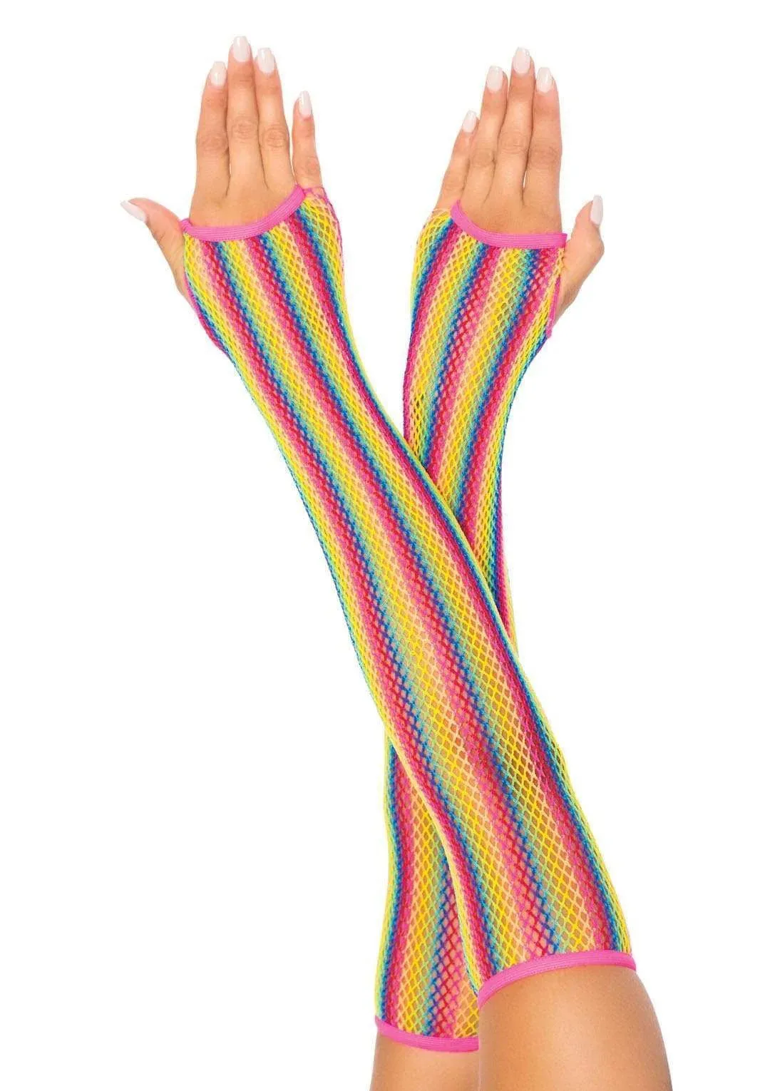 Rainbow Net Fingerless Arm Warmer Gloves - One Size - Multicolor Costumes Leg Avenue