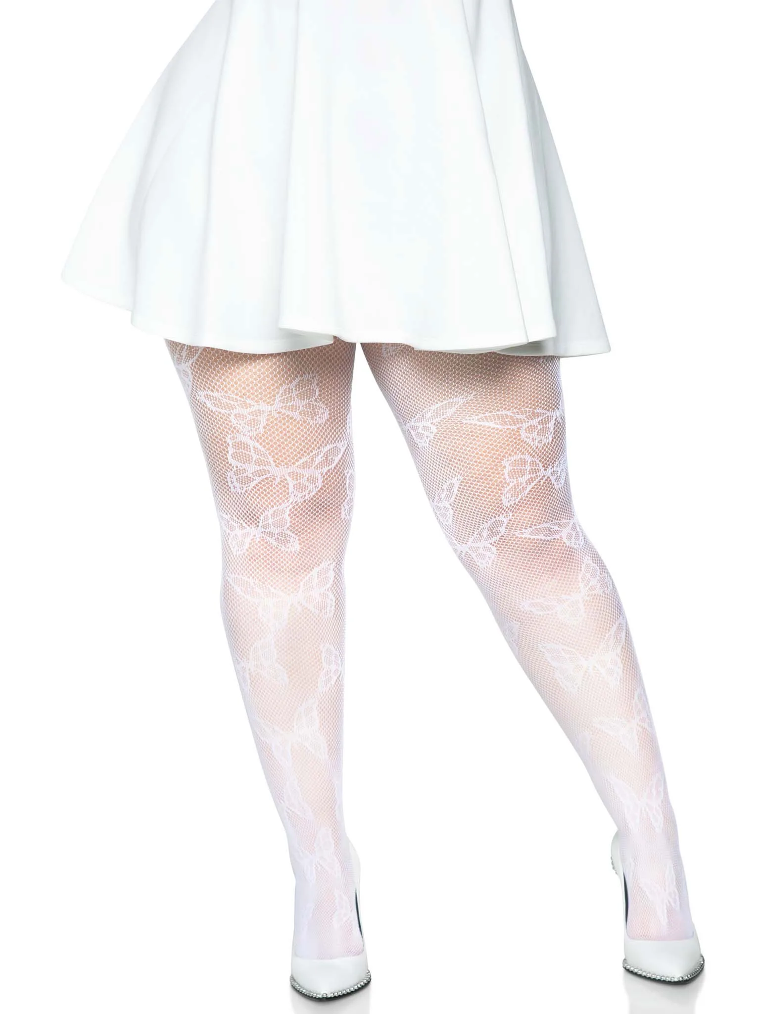 Butterfly Net Tights - 1x/2x - White Hosiery & Garters Leg Avenue