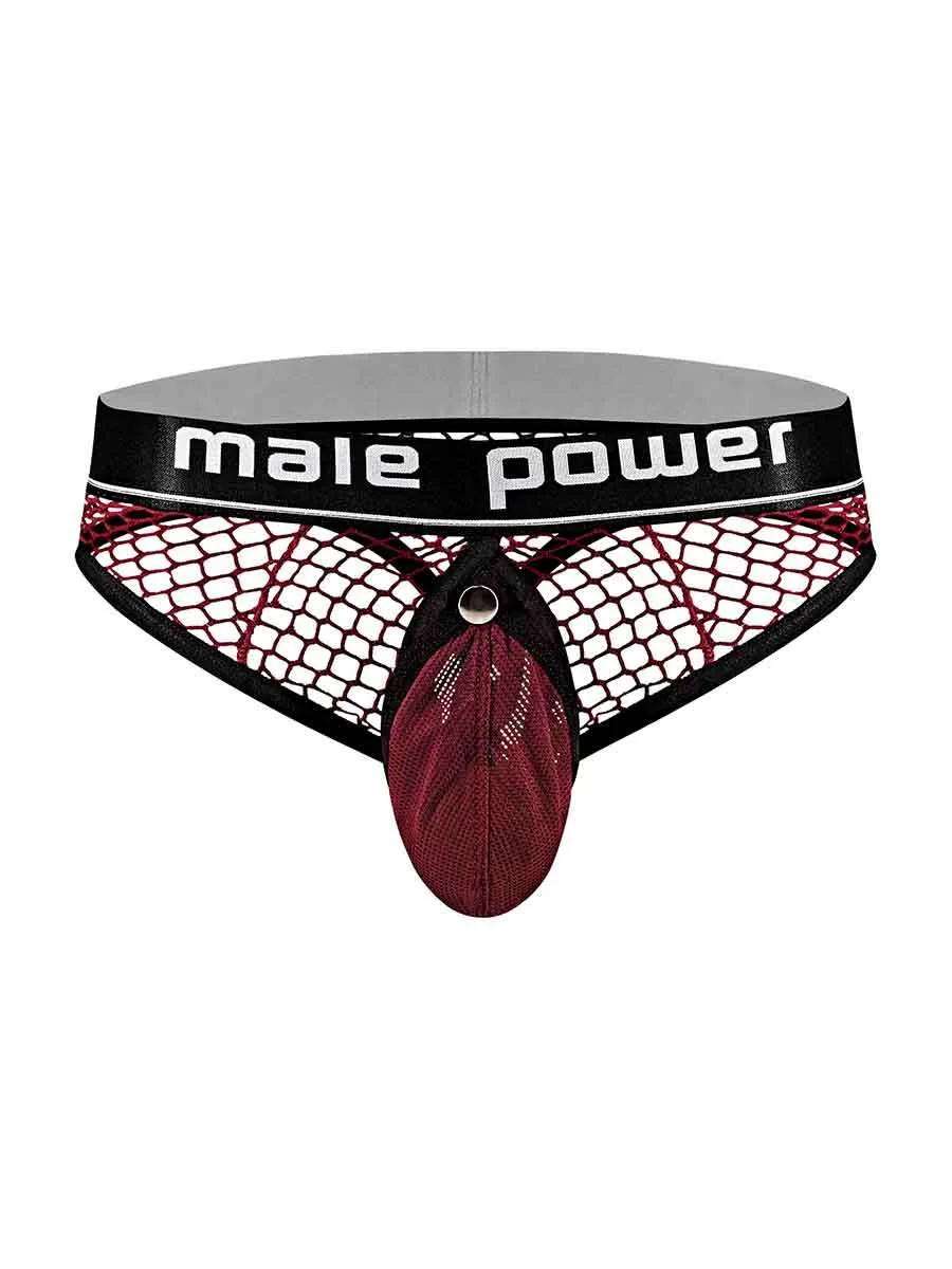 Cock Pit Net Cock Ring Thong - S/ M - Burgundy Panties & Thongs Male Power
