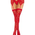 2 Pc Rachel Lace Thigh High and Crossover Garter Belt - One Size - Red Hosiery & Garters Leg Avenue