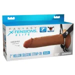 Fantasy X-Tensions Elite 7" Silicone Hollow Strap Dual Density - Brown Dildos Pipedream