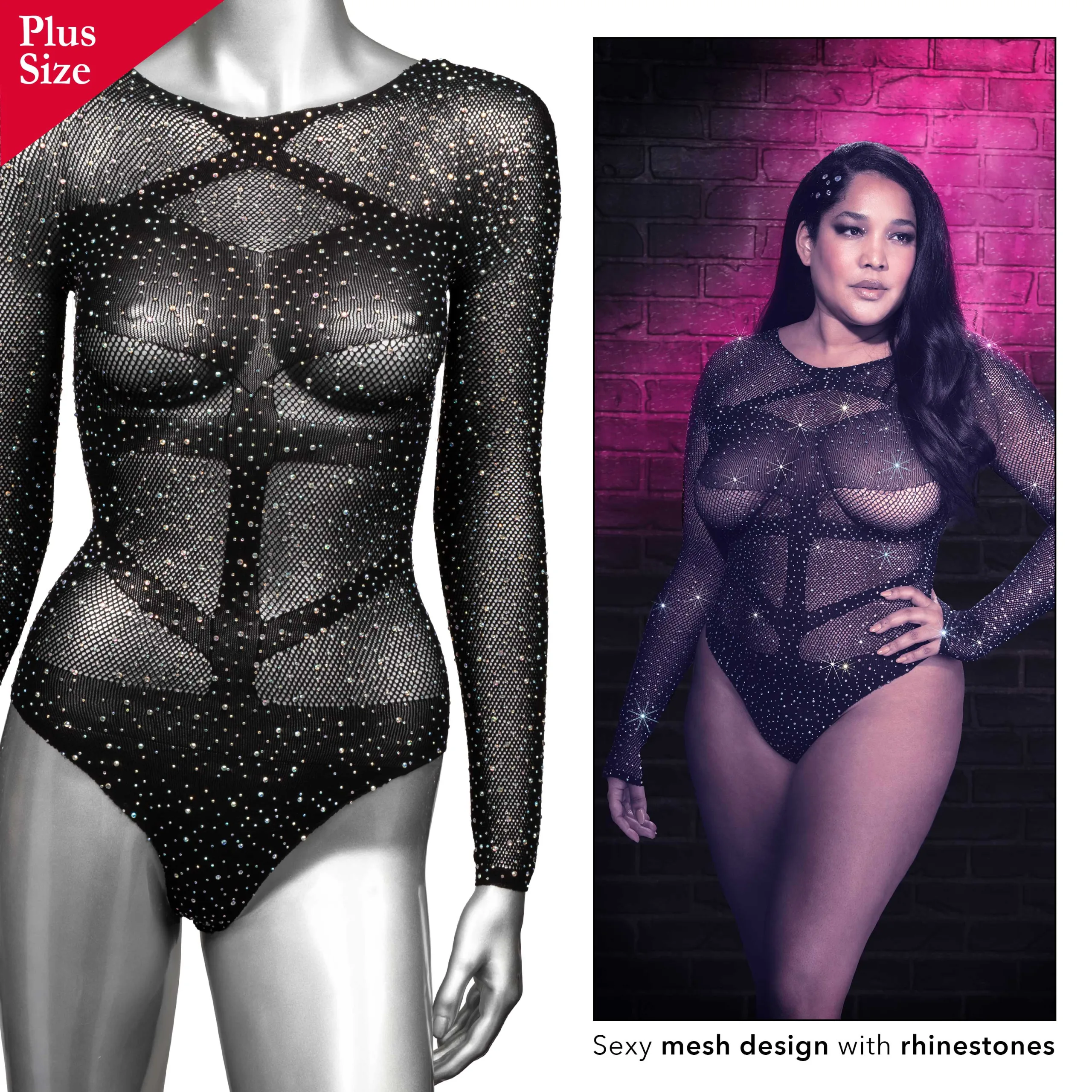 Radiance Long Sleeve Body Suit - Queen - Black Teddies & Bodysuits CalExotics