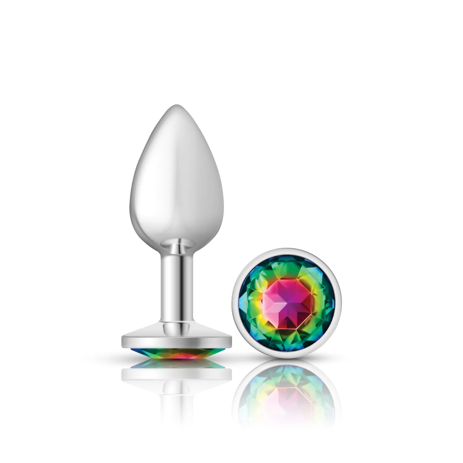Rainbow Round Gem Silver Metal Plug - Sm Anal Play Viben