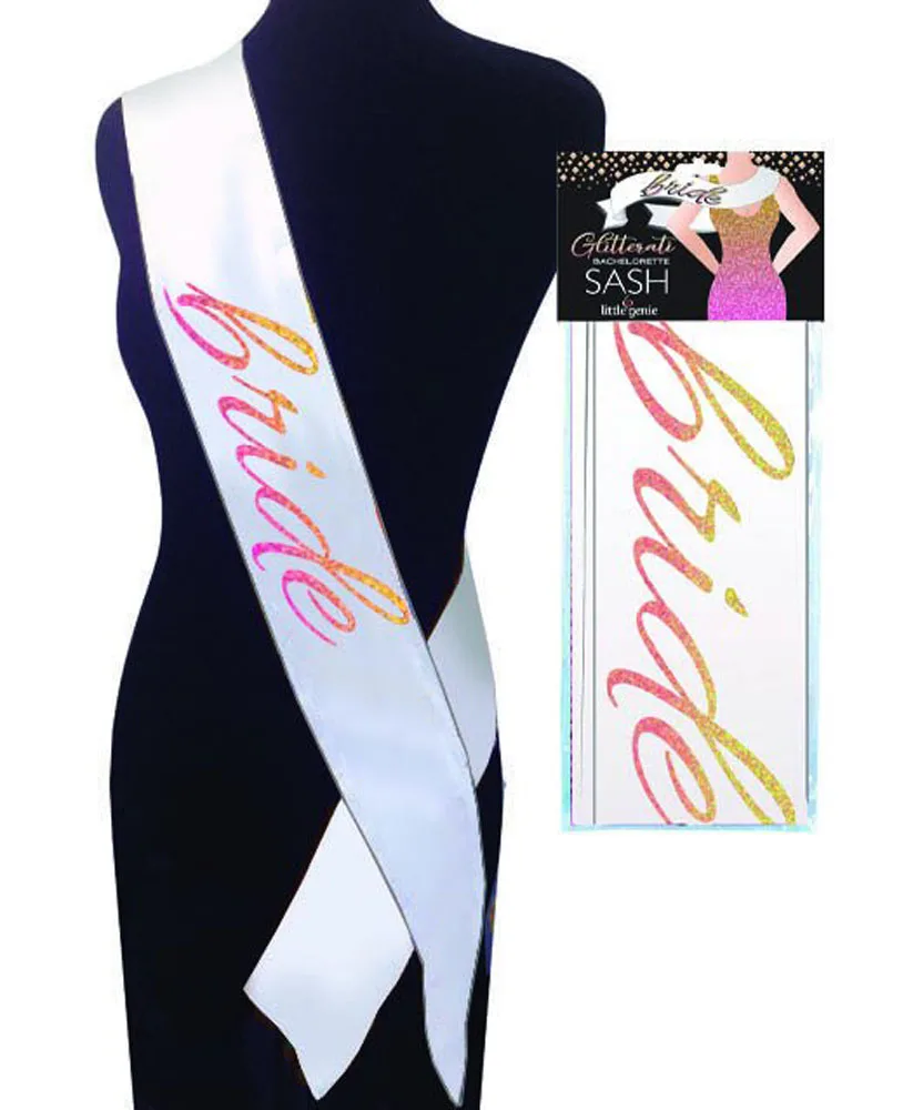 Glitterati Bride Sash - White Novelty Little Genie