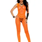 Crochet Footless Bodystocking With Open Crotch - One Size - Orange Teddies & Bodysuits Elegant Moments