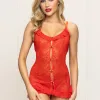 Two Piece Chemise Set - One Size - Red Panties & Thongs Seven Til Midnight