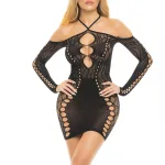 Animal Inside Halter Dress - One Size - Black Lingerie Pink Lipstick