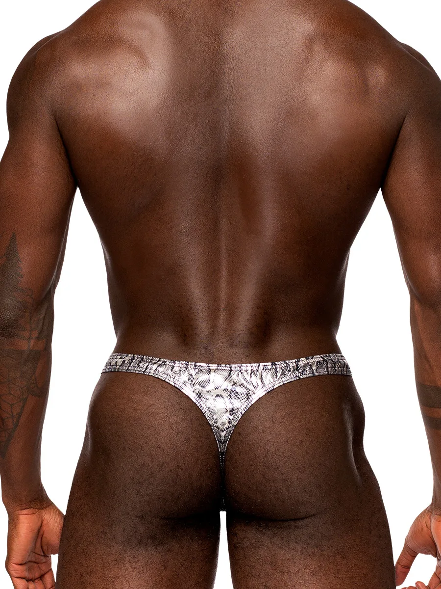 Snaked - Criss Cross Thong - Large/x-Large - Silver/black Panties & Thongs Male Power
