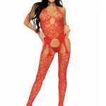 Seamless Heart Net Suspender Bodystocking - One Size - Red Panties & Thongs Leg Avenue