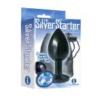 The 9's the Silver Starter Anodized Bejeweled Stainless Steel Plug - Cobalt Anal Play Icon Brands